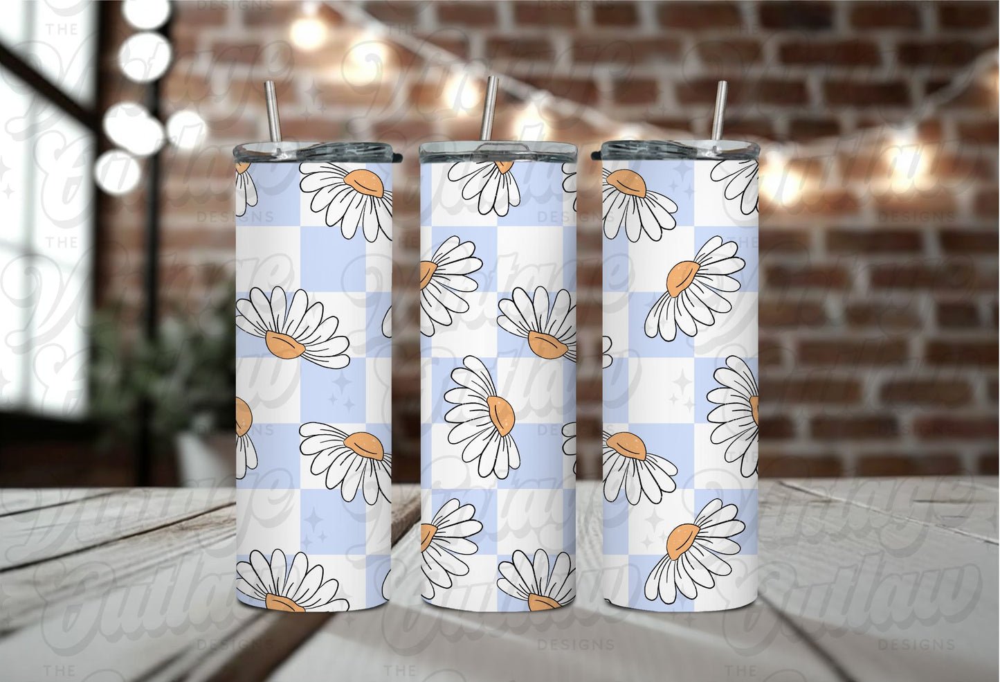 Blue Checkered Daisies Tumbler