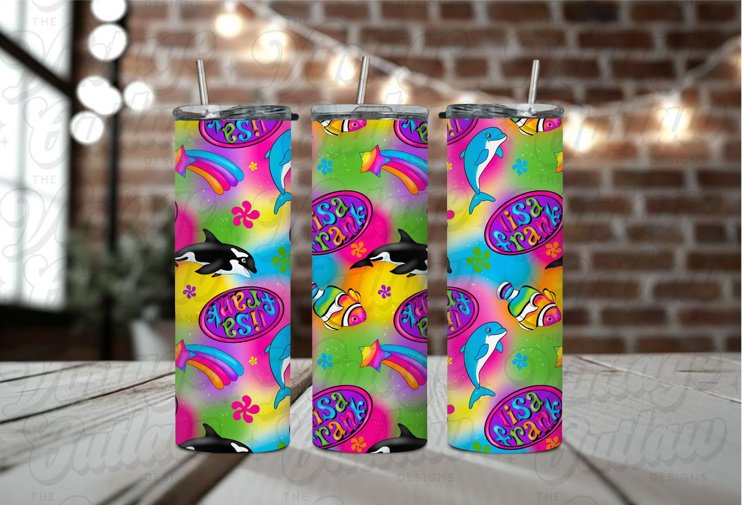 Retro Lisa Frank Whale Tumbler