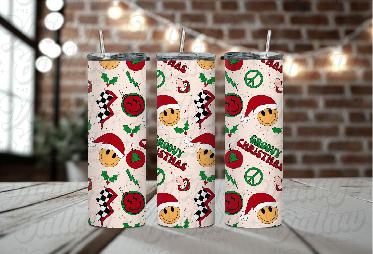 Cream Groovy Christmas Tumbler